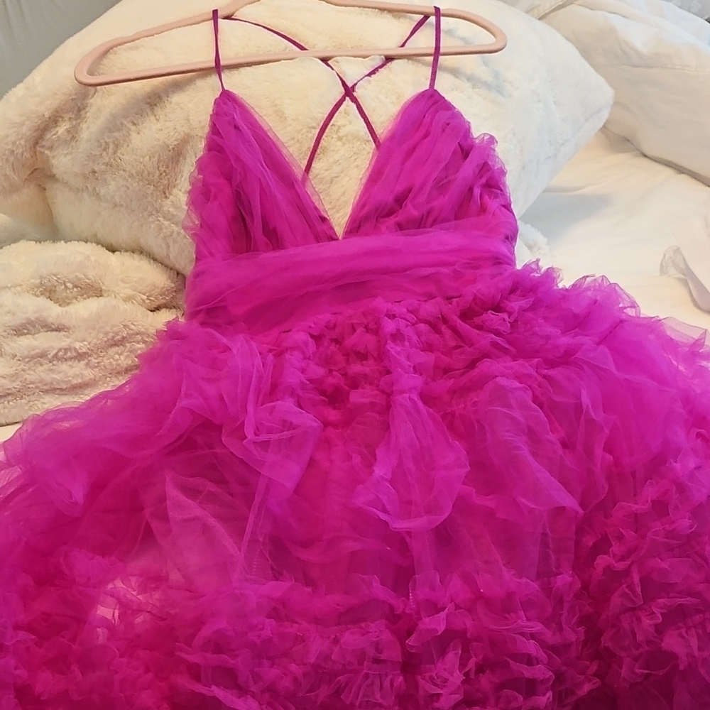 Symphony Fuchsia Tulle Long Gown Womens  Dress L